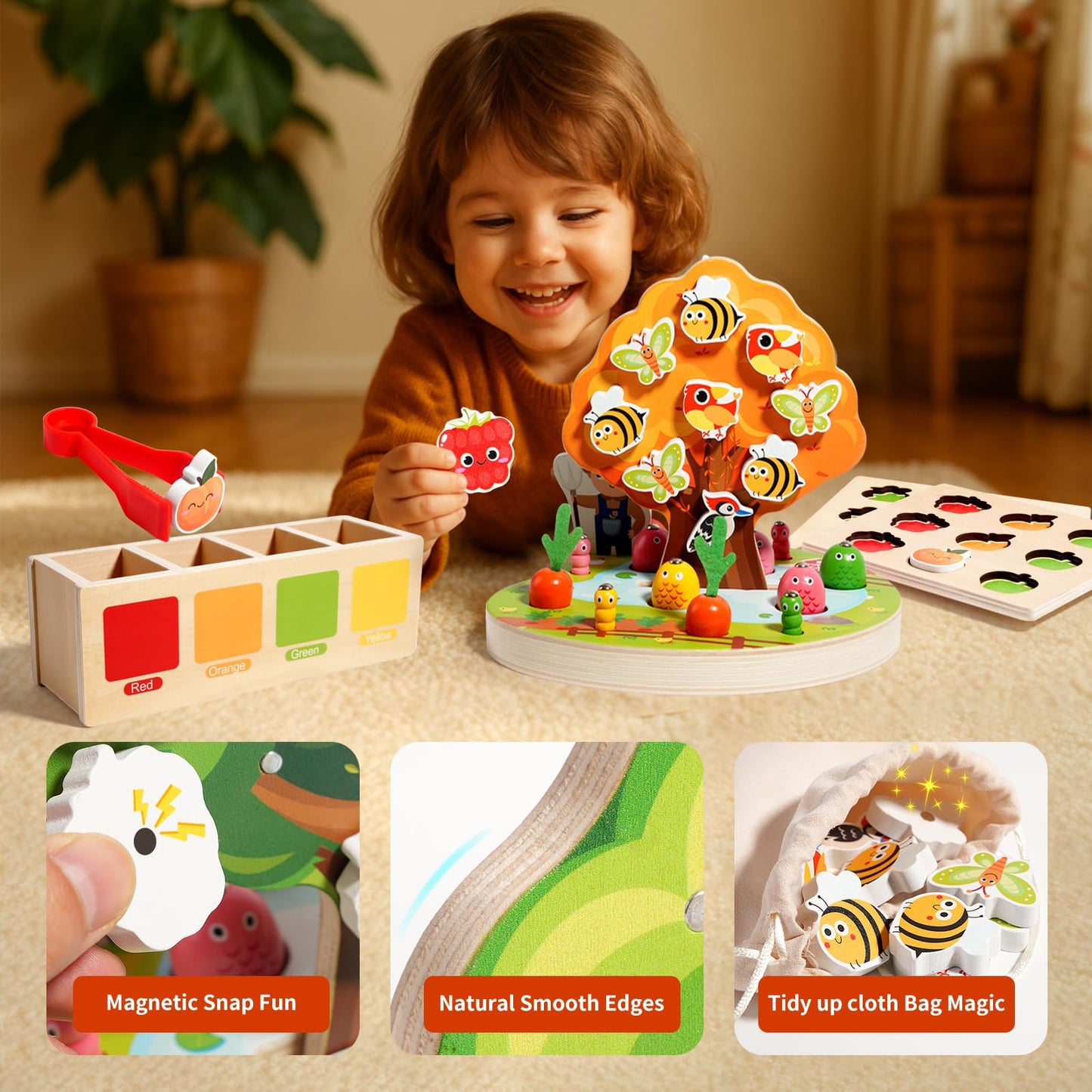 INIFEIDALA Montessori Toys for 3 4 5 Year Olds | Birthday Gifts for Boys & Girls, Wooden Educational Toddler Toys, Shape Sorting, Carrot Harvest & Magnetic Fishing Game – Fine Motor Skills Development
