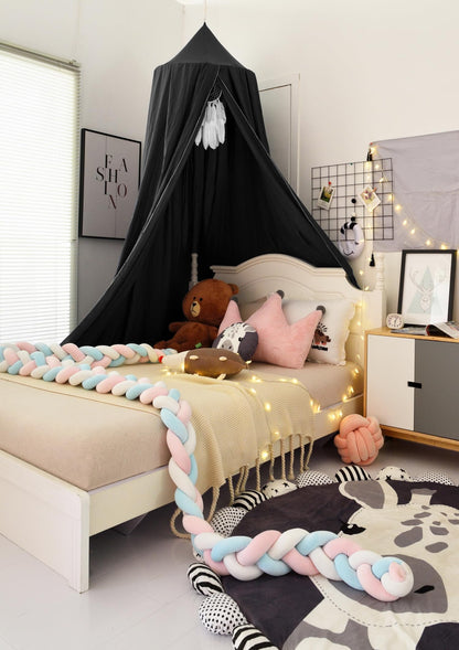 KGanBNHH Bed Canopy for Boys Girls,Crib Canopy Curtains,Extra Large Dome Mosquito Net Reading Nook Canopy for Kids Boys Twin Full Queen Size Bed,Fire Retardant Fabric (Black)