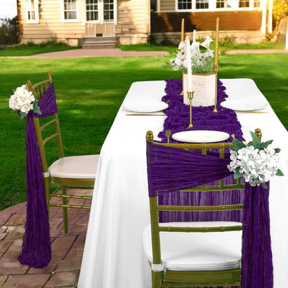 MDS® Pack of 10 PCS Cheesecloth Chair Sashes 17”x70” Gauze Rustic Aisle Decorations Designed Chair Bows for Wedding Birthday Baby Shower Reception Party Banquet Hotel Event Decoration - Purple