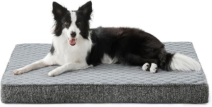 JOEJOY Orthopedic Dog Bed for Large Dogs, Washable Dog Crate Bed Large Sized with Removable Cover, Egg Memory Foam Big Pet Beds, Light Grey, 35"x22"
