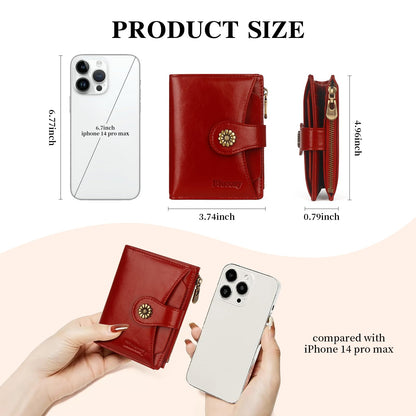 Blucoay Small Wallet Women,Microfiber Leather Compact Bifold Wallet Women RFID Blocking Card Holder With Removable ID Window(winered)