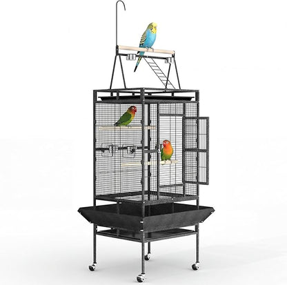 Garvee 82" h Large Bird Cage, Rolling Parakeet Cage with Play Top, Bird Rope Perche, Big Bird Cages for Parrots, Parakeets, Cockatiels, Conures-White