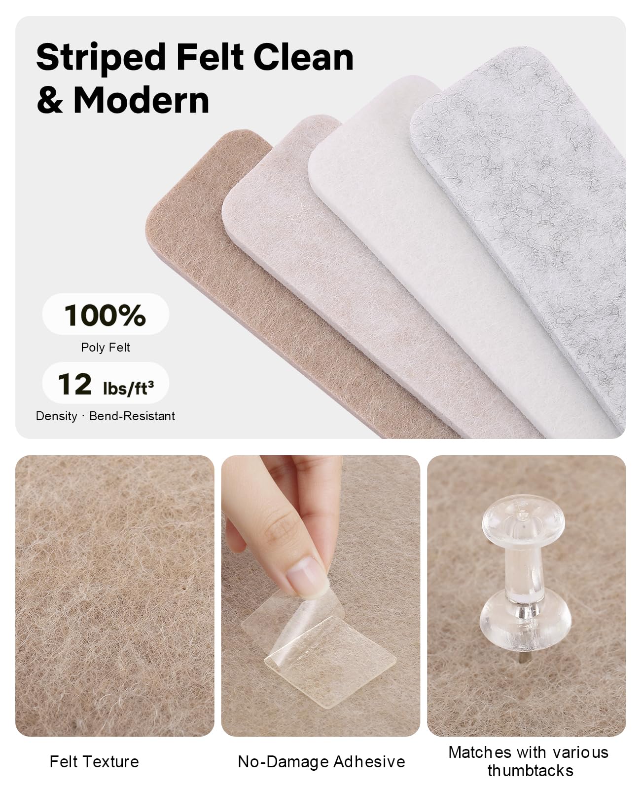 Small Cork Bulletin Board Tiles, Felt Wall Decor and Office Desk Accessories for Vision, Message Center, Picture and Prayer Board, Dorm, Room, Home Office Essentials and Organization(Stone Beige)