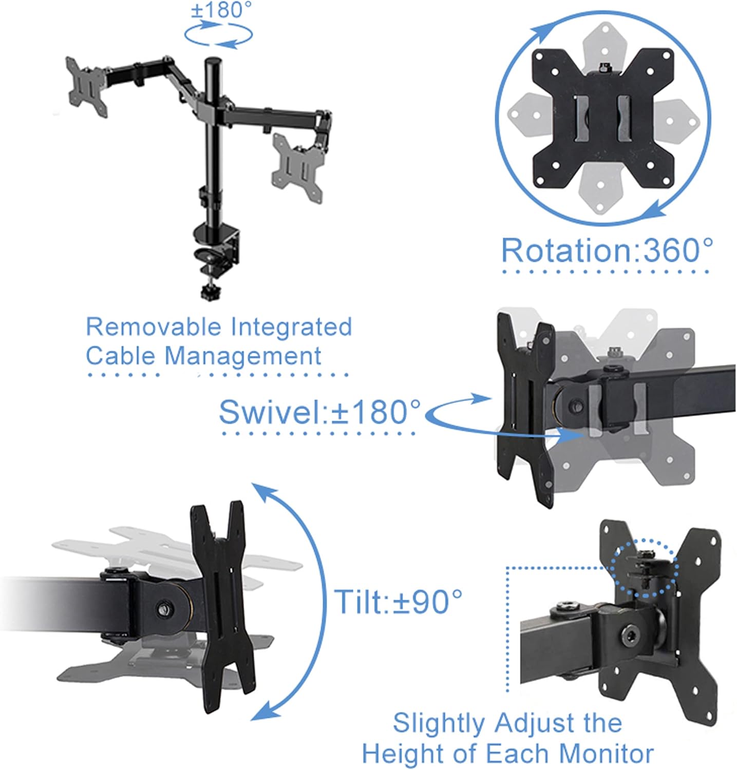 Rocelco 37.5" Deluxe Height Adjustable Standing Desk Converter with Dual Monitor Mount and Anti Fatigue Mat BUNDLE - Sit Stand Up Computer Workstation Riser - Keyboard Tray - Black (R DADRB-DM2-MAF)