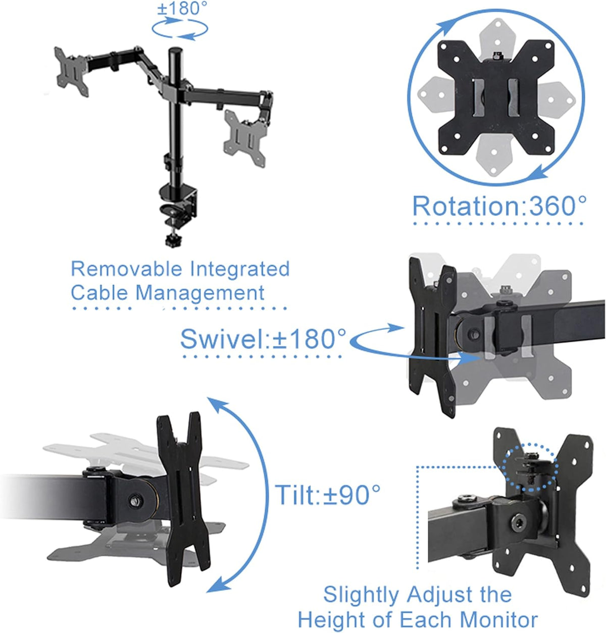 Rocelco 37.5" Deluxe Height Adjustable Standing Desk Converter with Dual Monitor Mount BUNDLE - Quick Sit Stand Up Computer Workstation Riser - Large Retractable Keyboard Tray - Black (R DADRB-DM2)