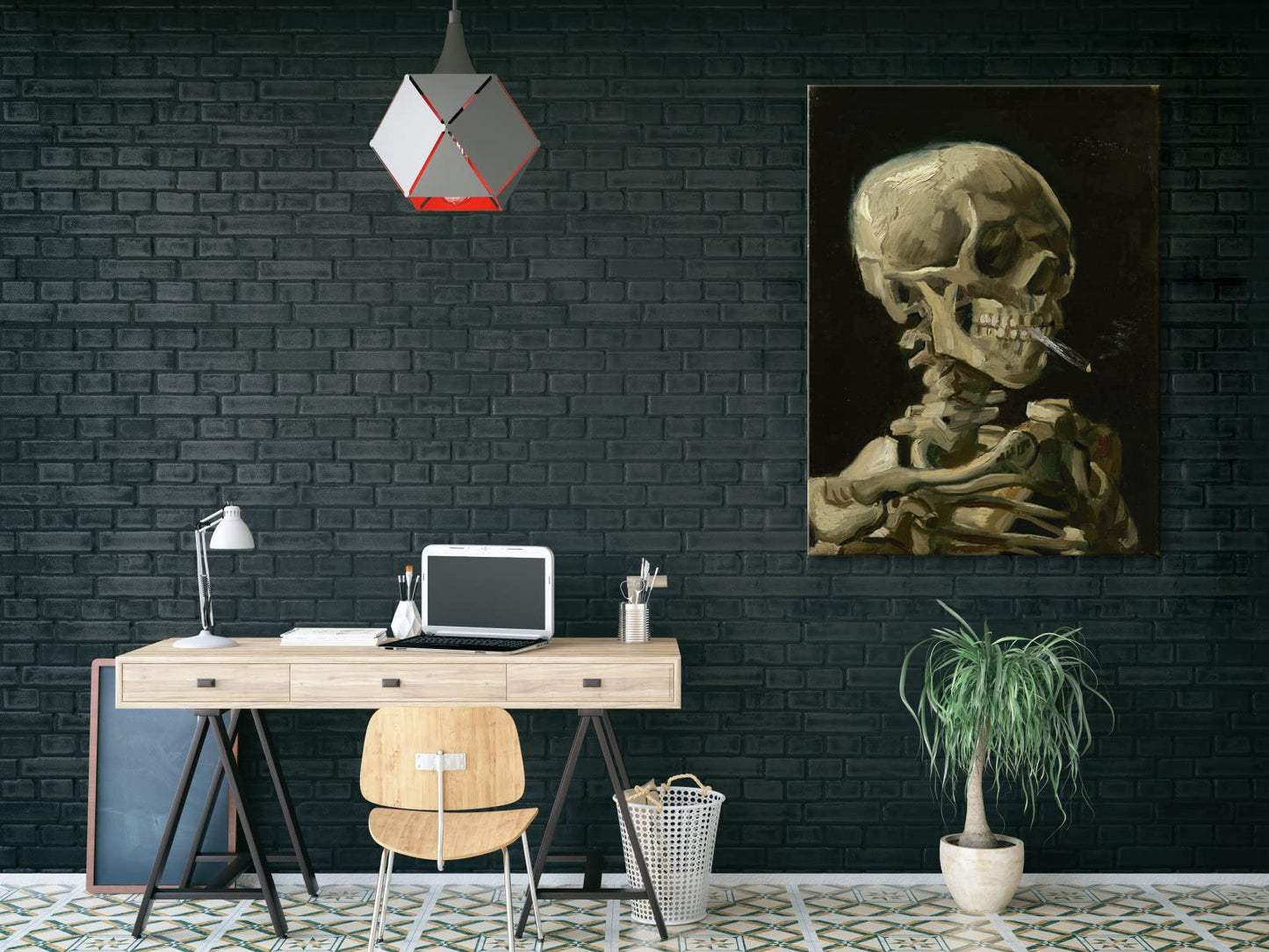 Wieco Art Skull of a Skeleton with Burning Cigarette, 1886 by Vincent Van Gogh Canvas Wall Art for Home Decor and Wall Decor Post-impressionism Canvas Prints Pictures Artwork