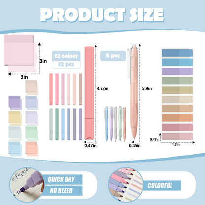 Jutom 39 Pcs Aesthetic Book Annotation Kit Highlighter with Case Bag Gel Pen Transparent Sticky Note Taking Bible Supplies(Purple,Cute Style)