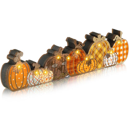 Yousoontic Fall Pumpkin Decor Table Centerpieces Halloween Wooden Pumpkin Sign Decorations with LED Lights 3D Block Autumn Harvest Farmhouse Fall Thanksgiving Decor for Home Mantel Desk Office Party