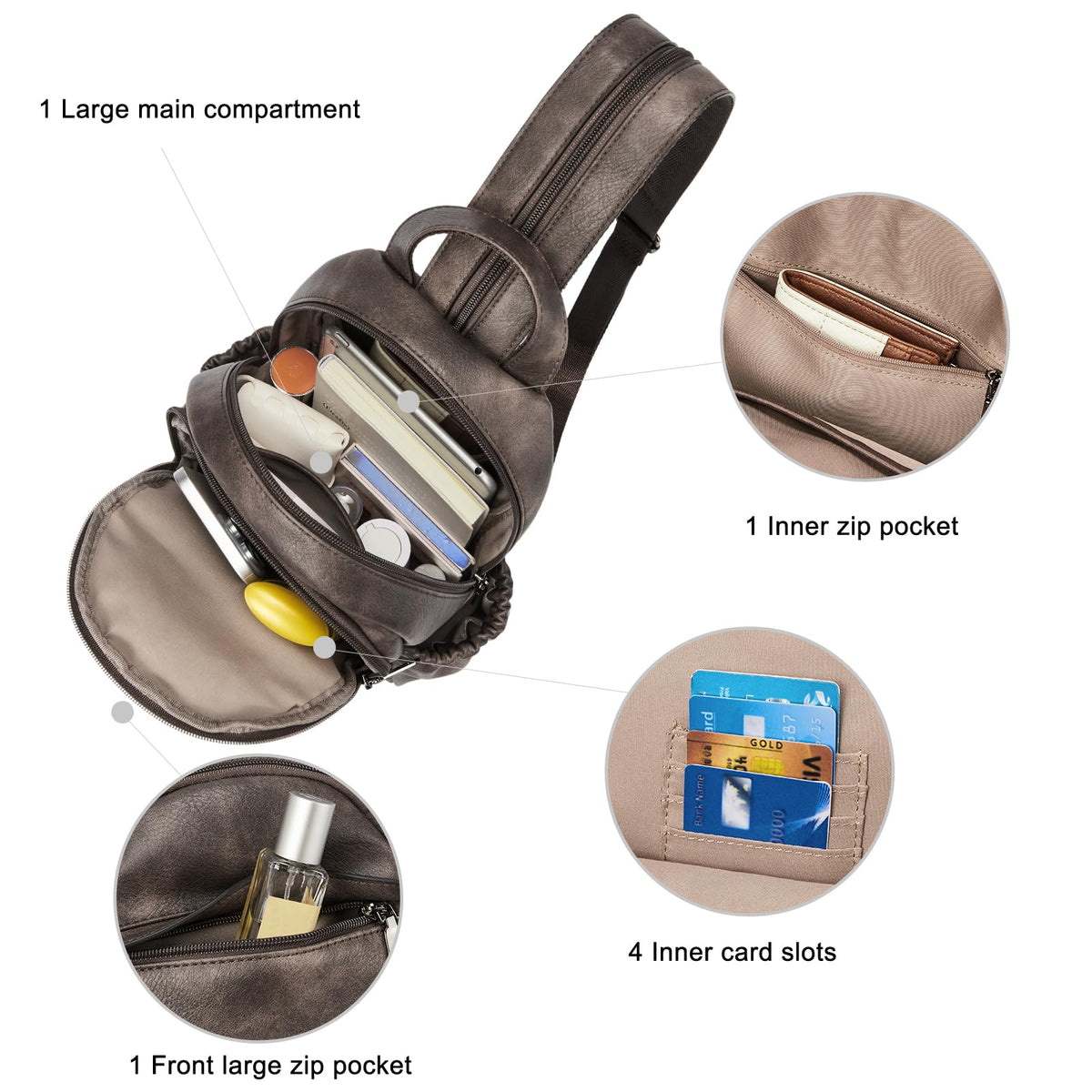 CLUCI Sling Bag for Women Leather Backpack Small Convertible Backpack Purse for Travel Hiking Cycling