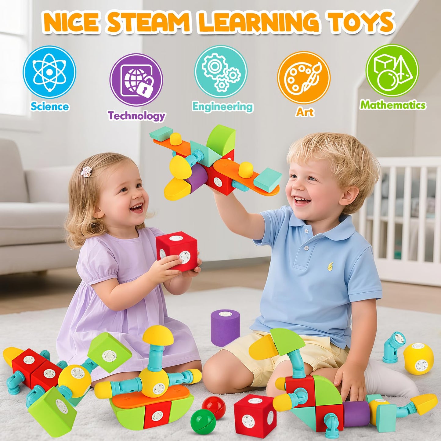 Hodurgyi 26 PCS Magnetic Foam Blocks, STEM Preschool Toys for Children, Magnetic Building Blocks for Toddlers, Kids Bath Toys and Montessori Sensory Toys, Birthday for Boys & Girls Age 3 4 5 6+