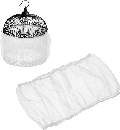 Bird Cage Seed Catcher, Bird Cage Net Cover Seeds Guard, Universal Birdcage Accessories, White, Circumference 45.7"-59.1", Height 9.8" for Parrot Cockatiel Enclosures