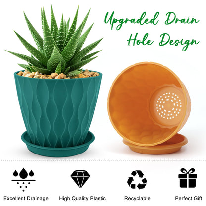 YNNICO 6 inch Plant Pots, 6 Pack Flower Pots Outdoor Indoor, Planters with Drainage Holes and Tray Saucers-Multicolor