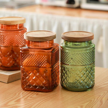 ANSQU Square Glass Canister, 61oz Candy Jar with Lid, Glass Food Storage Containers for Ground Coffee, Tea, Sugar, Decorative Mason Jar Cookie Jars (Amber)