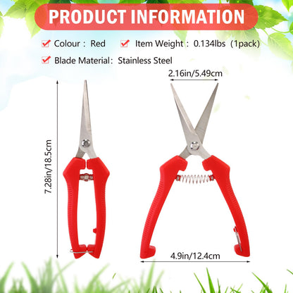 Lasnten 10 Pcs Pruning Scissors Bulk 7.2 Inch, Bud Trimming Scissors with Stainless Steel Straight Blade & Spring Loaded Handle, Garden Snips for Precise Cutting Bonsai Flowers Plants Gardening (Red)