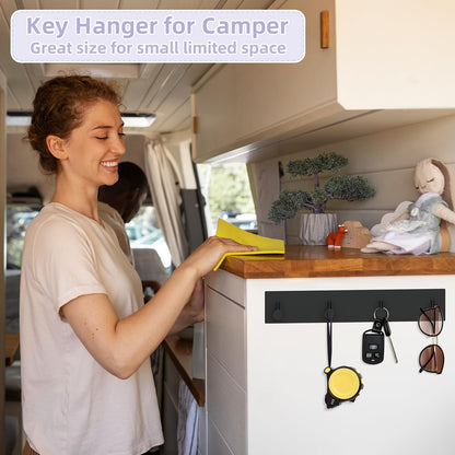 VIS'V Key Holder Wall Mount, Large Adhesive Key Hanger with 4 Hooks, Black