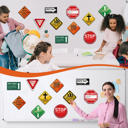 Frienda 10 Pcs Christian Road Sign VBS Road Trip Decorations Paper Religious Bulletin Board Cutouts Construction Party for Halloween Trunk or Treat Classroom Bible Sunday School Church Decor
