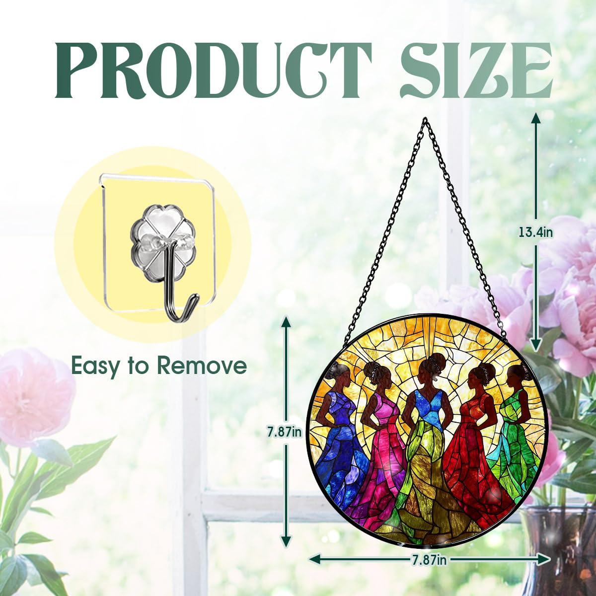 Greatingreat Stained Glass Window Hanging, Home Room Decor 7.8 Inch African American Women Sun Catchers Indoor Window, Cultural Wall Art Home Decor for Women Mother's Day