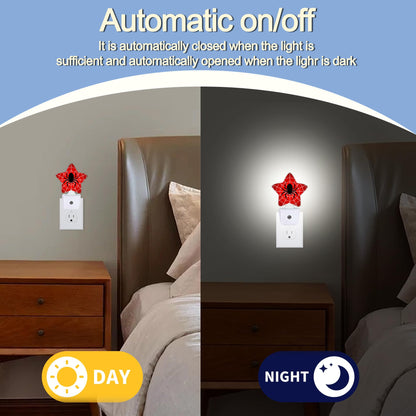 Halloween Red Spider Night Lights Plug Into Wall,Spiderweb Star Night Light for Kids,Nightlight with Dusk to Dawn Smart Sensor for Bedroom Bathroom Decor,Children Women Men Gift
