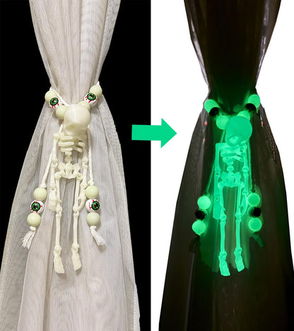 Halloween Curtain Tiebacks Glow in The Dark Skeleton Curtain Holders for Halloween Decor, 2pcs
