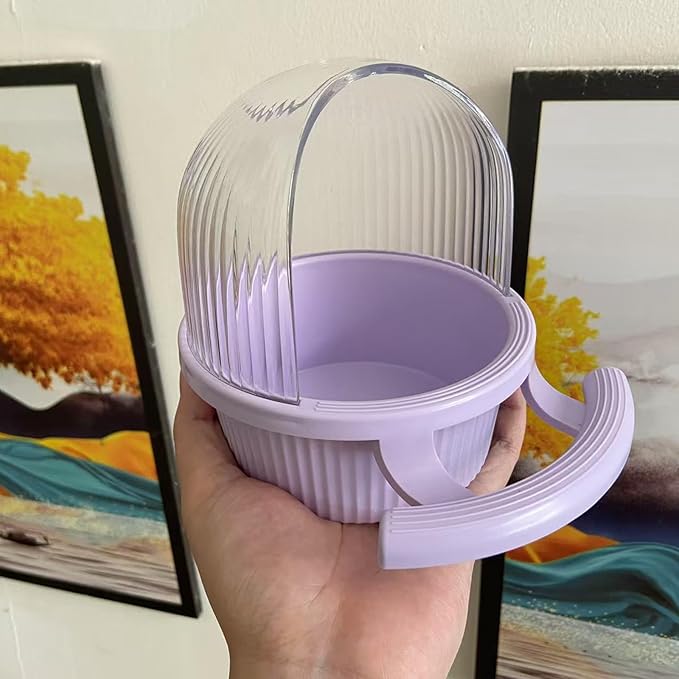 No Mess Bird Feeder for Cage, Parakeet Feeder with Easy Refill Top Hole, Semi Enclosed Dome Design for Food or Water, Prevents Seed Scatter, PC+ABS, Purple (6.5 x 4.9 x 5.4 in)