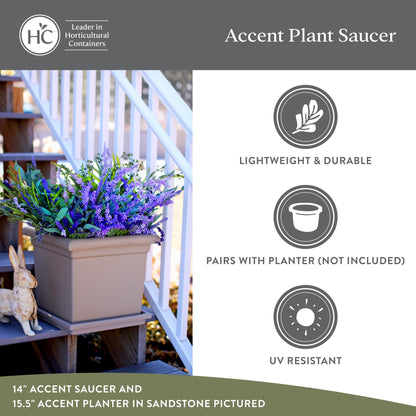 The HC Companies 11 Inch Accent Square Plant Saucer, Lightweight UV-Resistant Plastic Outdoor & Indoor Flower Pot Tray, 2-Pack Plant Pot Trays for Garden & Home Decor, Warm Gray
