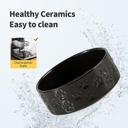 Ceramic Dog Bowl Set, Double Bowls, Non-Slip, 6 inch, Black | Microwave and dishwasher safe ceramic bowls, 3.5 cup capacity for food and water, easy to clean, for small to medium dogs