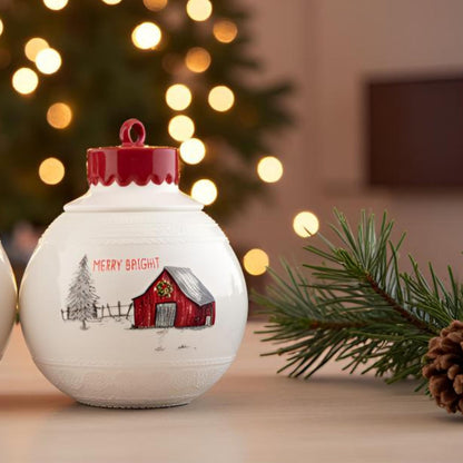 10 Strawberry Street "Merry & Bright" Ornament Cookie Jar - Large