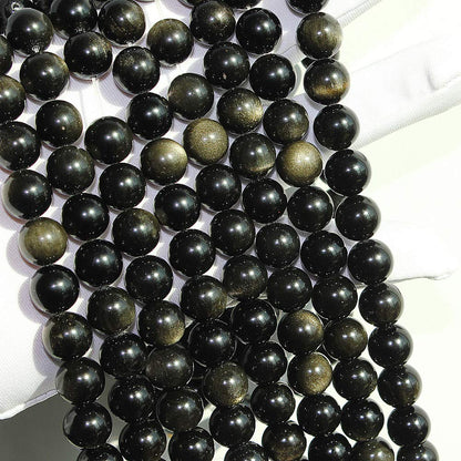 MJDCB Rare Collection Natural Stone Beads Gold Obsidian Round Loose Beads for Jewelry Making DIY Bracelet Necklace (8mm)