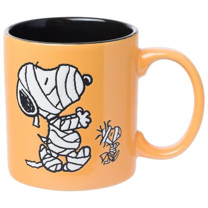 Silver Buffalo Peanuts Mummy Wax Resist Ceramic Mug Featuring Snoopy and Woodstock, 20 Ounces