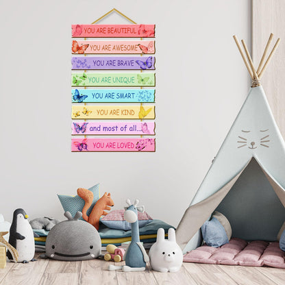 Rutiyoka Butterfly Room Decor for Girls Bedroom Wall Rainbow Inspirational Art Kids Wood Decorations Little Girl Nursery Toddler Sign