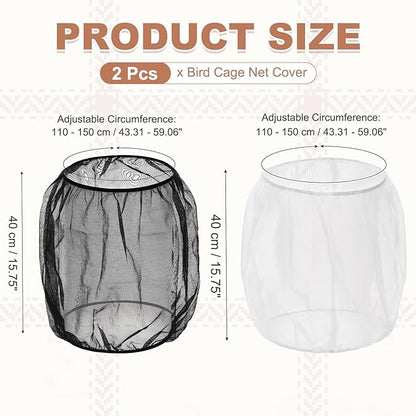 Bird Cage Seed Catcher, Bird Cage Net Cover Seeds Guard, Universal Birdcage Accessories, Black/White, Circumference 43.3"-59.1", Height 15.7" for Parrot Cockatiel Enclosures
