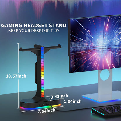 ALACOO RGB Headphone Stand - Dual Gaming Headset Holder with 3 USB Charging Station and 3.5mm Audio Port,8 Light Modes, Suitable for Gaming, Wireless Earphone Display, Gamer Gifts for Men (Black)