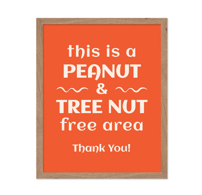 Poster Master Peanut and Tree Nut Free Area Poster - Food Allergy Awareness Print - Typography Art - Trendy Art - Gift for Men & Women - Decor for School, Office or Classroom, 11x14 Beige Framed