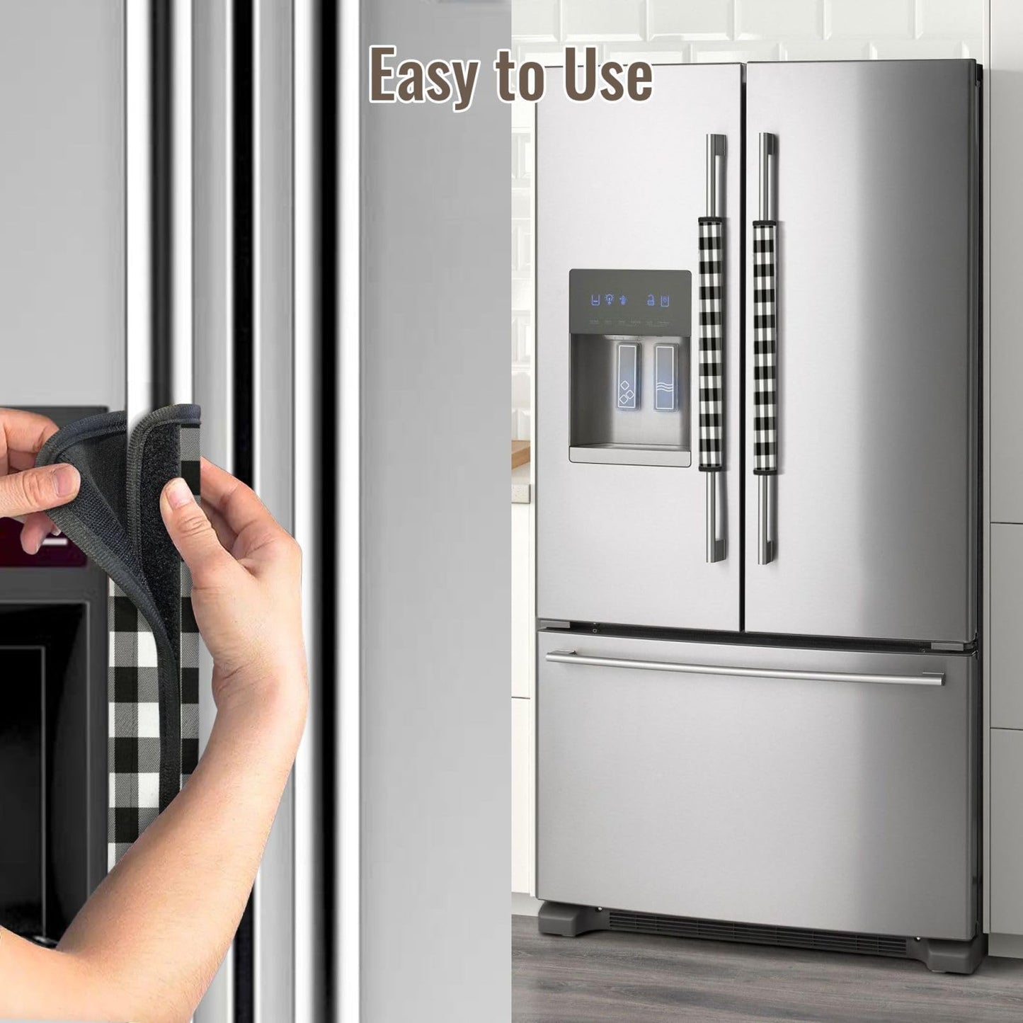 Non Slip Refrigerator Handle Covers 2pcs ,Neoprene Refrigerator Door Handle Covers For Fridge, Oven, Dishwasher & Microwave, Decorative Kitchen Appliance Handle Covers,Black And White Buffalo Plaid