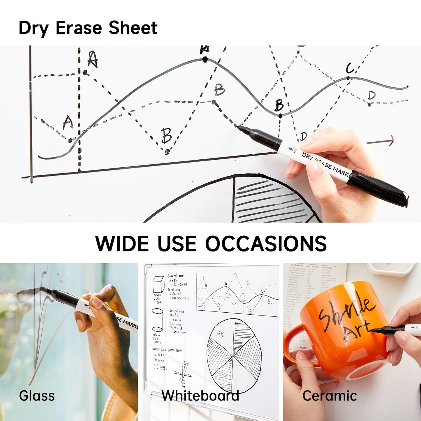 Lineon 100 Bulk Pack Black Whiteboard Markers with 3 Erasers, Fine Point Dry Erase Markers Perfect For Writing on Dry-Erase Boards, Glass for School Office Home