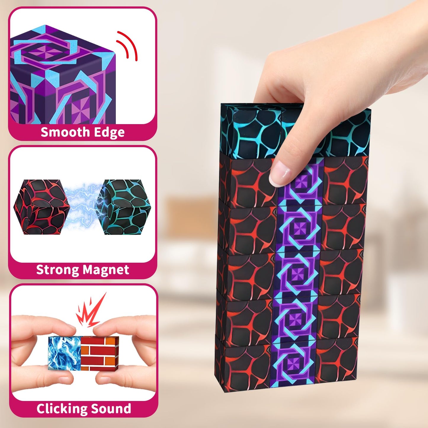 MUUHU 150PCS Magnetic Blocks - 0.8" Magnetic Building Blocks Toys for Kids Magnet Blocks Cubes Games Stem Building Toys Christmas Birthday Gifts Toys for Boys Girls 3 4 5 6 7 8 9 10 Years Old