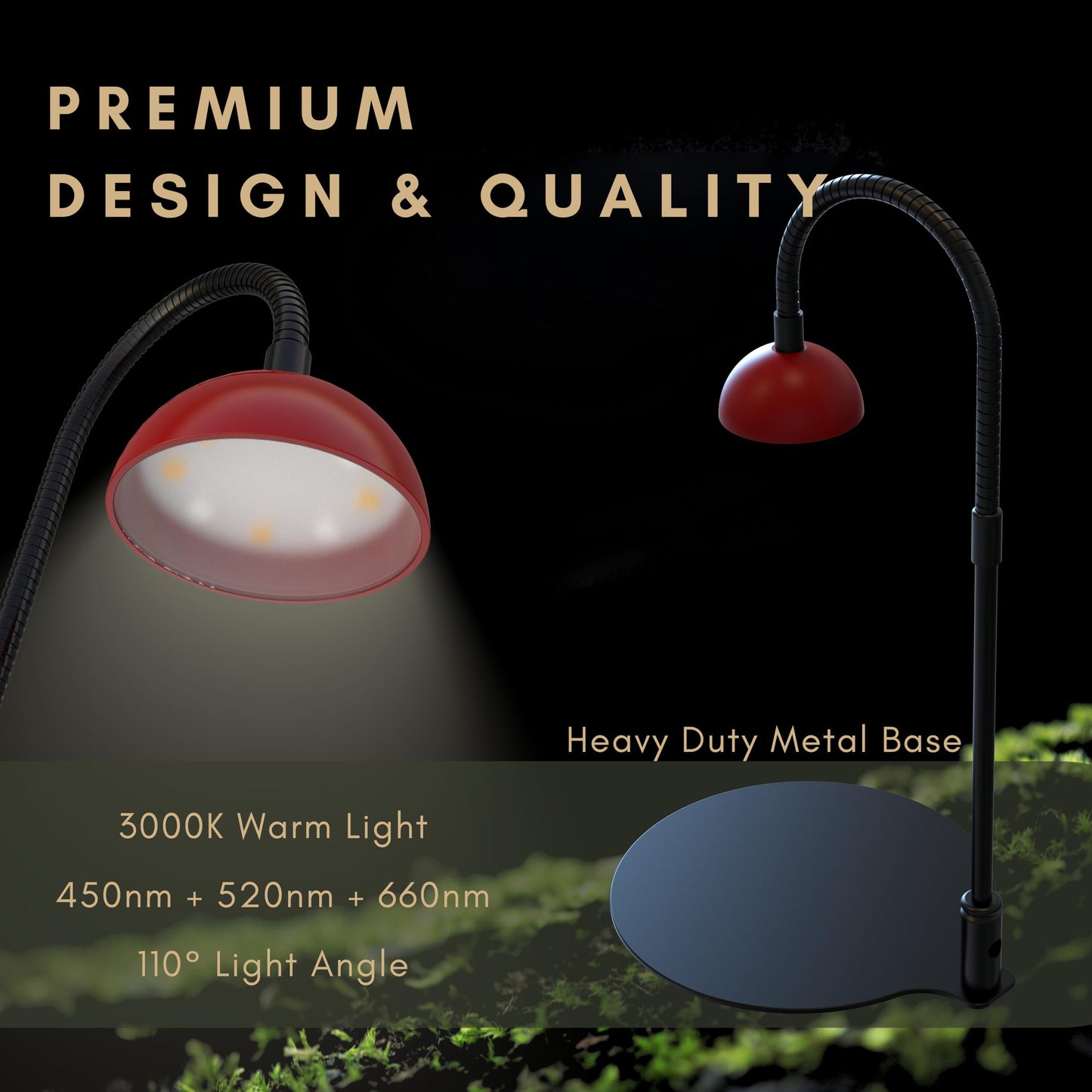BoostGro Desktop Grow Lamp Terrarium Light Plant Light on Table with Flexible Gooseneck Lamp for Terrarium Kitchen Vetegable Succulent Lamp with Auto Timer 3/6/12Hrs, 4 Brightness Levels (Red)