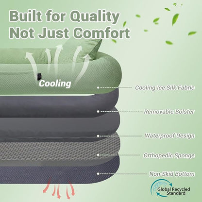 WROS Cooling Human Dog Bed for Summer, Breathable Washable Floor Lounger for People & Pets, 65"x36"x11", Pale Green, Pet Bed for Hot Weather Relaxing