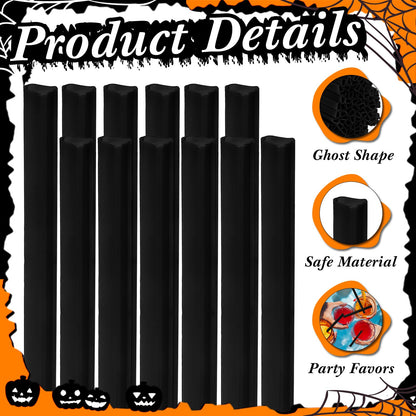 Potchen 100 Pcs Plastic Straws Disposable Drinking Straw Bulk for Cocktail Summer Wedding Birthday Party Spooky Party Supplies(Black,Ghost)
