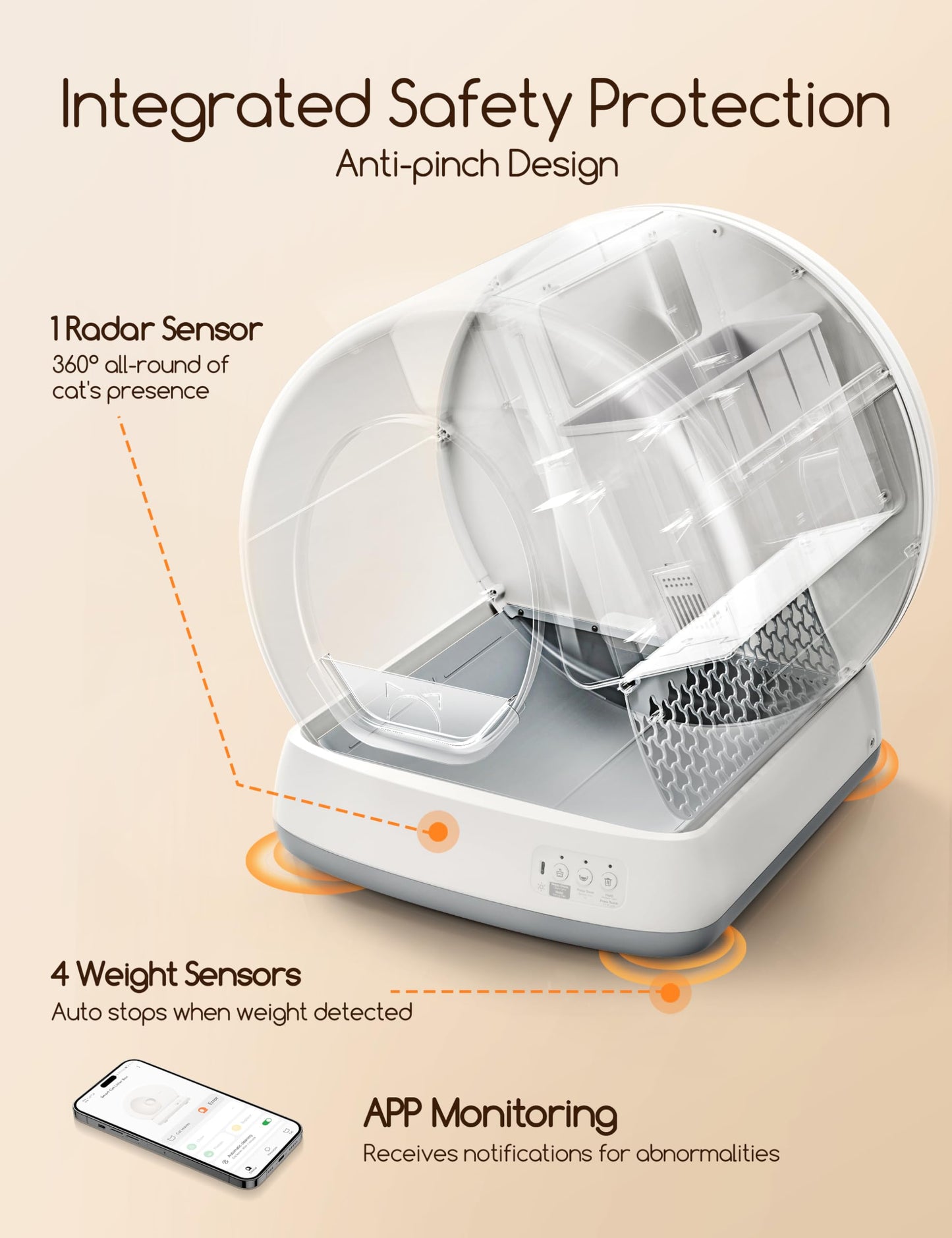 MeoWant Self-Cleaning Cat Litter Box, Integrated Safety Protection Automatic Cat Litter Box for Multi Cats, Extra Large/Odor Removal/APP Control Smart Cat Litter Box with Mat & Liner