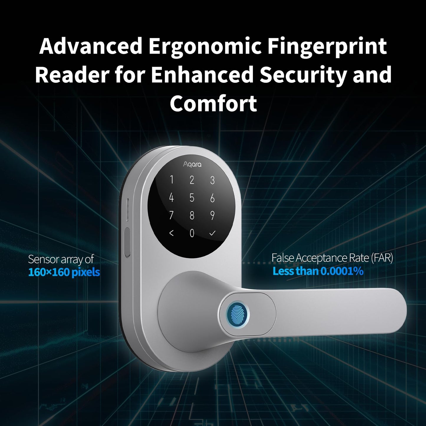 Aqara Smart Lock U300, Fingerprint Keyless Entry Door Lock with Handle, Matter Over Thread with Apple Home Keys, Touchscreen Keypad, Smart Lever Lock Supports Apple Home, Alexa, Google, IFTTT, Silver