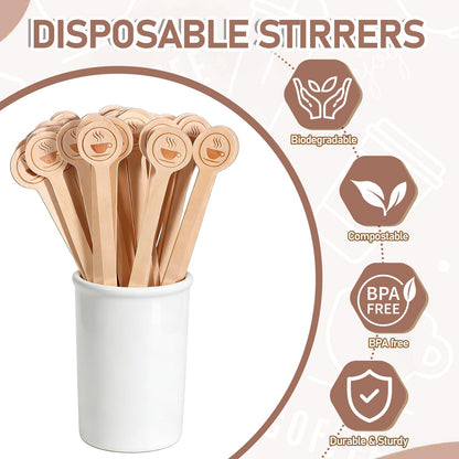 AOZUO 400 Pcs Wood Coffee Stirrers, 6 Inch Wooden Stir Sticks with Round Ends Disposable Coffee Mixer Stick Drink Sticks for Coffees Cocktails Milk Tea Honey Hot Chocolate