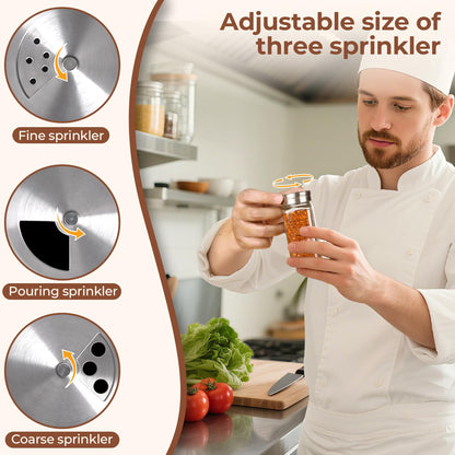 ComSaf Spice Jars with Shaker lids Adjustable, 8oz 6PCS，9 DIY Labels, Spice Jars Trial Set & Supplement Set, Empty Ingredient Containers and Square Ingredient Bottles for Kitchen and Seasoning