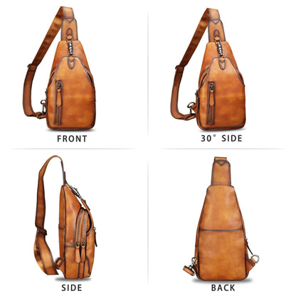 IVTG Genuine Leather Sling Bag for Men Women Crossbody Bag Chest Bag Sling Backpack Purses Hiking Sports Travel Daypack (Brown)