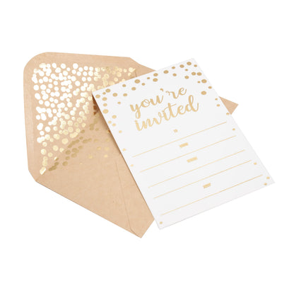 50 Pack Invitation Card - Elegant Greeting Cards ‘’You are Invited’’ in Gold Foil Letters – for Wedding, Bridal Shower, Baby Shower, Birthday Invitations - 52 Kraft Envelopes Included - 4" x 6"
