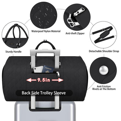 Garment Duffel Bag for Travel - ITIEZY Convertible Carry on Garment Duffel Travel Bag for Women Men Large Weekender Bag with Shoes Pouch 2 in 1 Hanging Suit Travel Duffel Bag 3pcs Set