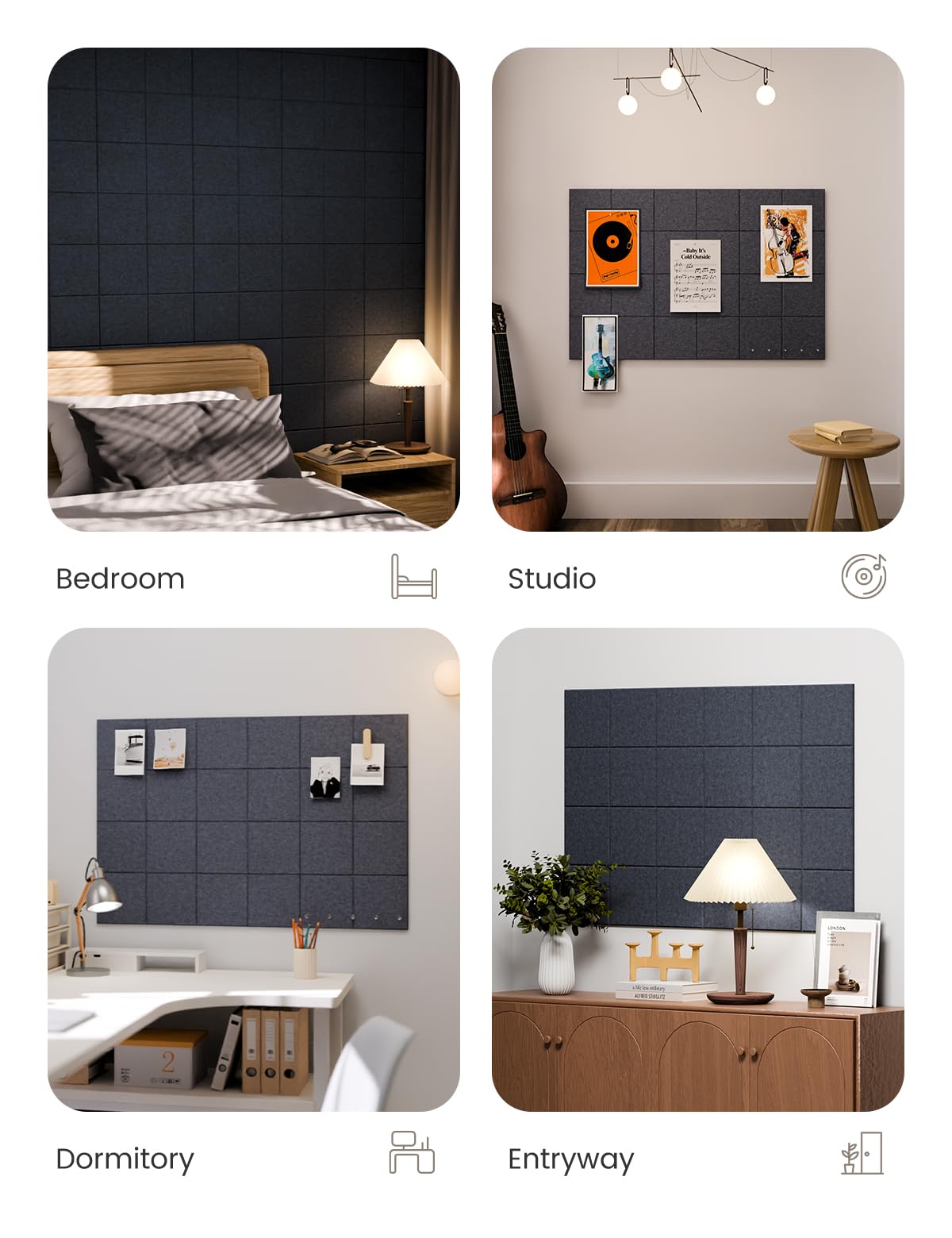 Large Felt Bulletin Board 36"x24", 6-Pack 4-Compartment Wall Organizer, Cork Board Alternative with 60 Removable Adhesive Tabs, Modular Felt Panels for Home Office, Classroom and Study- Navy Blue
