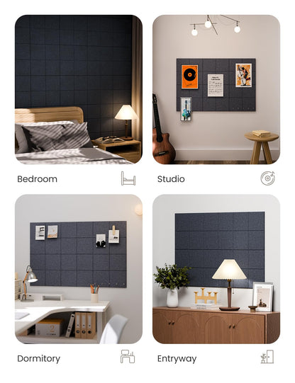 Large Felt Bulletin Board 36"x24", 6-Pack 4-Compartment Wall Organizer, Cork Board Alternative with 60 Removable Adhesive Tabs, Modular Felt Panels for Home Office, Classroom and Study- Navy Blue