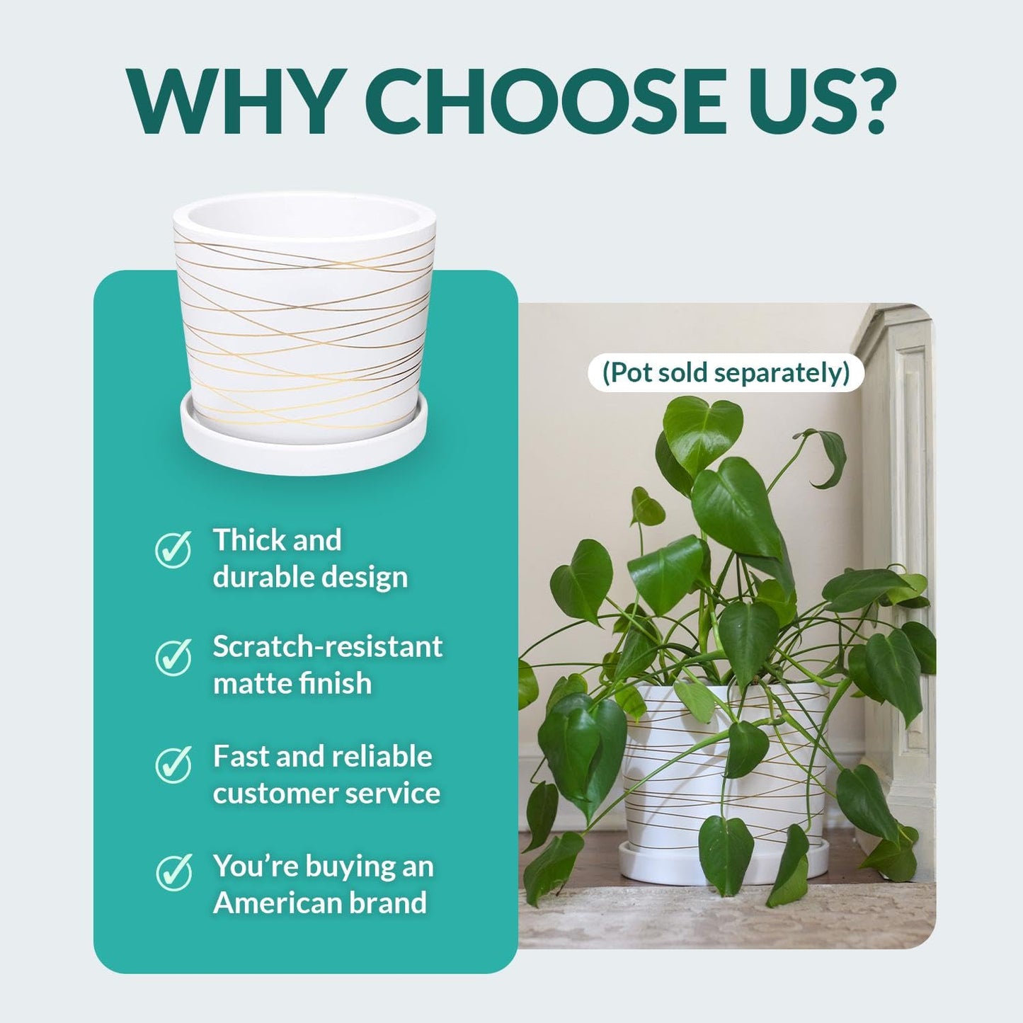 Willowy Heavy Duty Ceramic Plant Saucers for Indoors with Silicone Feet for Added Surface Protection - Scratch-Resistant Matte White, 10.75" at the Base or Less, Plant Water Catcher Tray