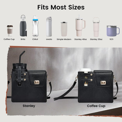 Outdoor Portable Crossbody Water Cup Storage Bag Crossbody Case with Sports Water Bottle Holder for Women Tumbler Purse with Water Bottle Pocket Compatible with Most Water Bottles Carrier Bag, Black